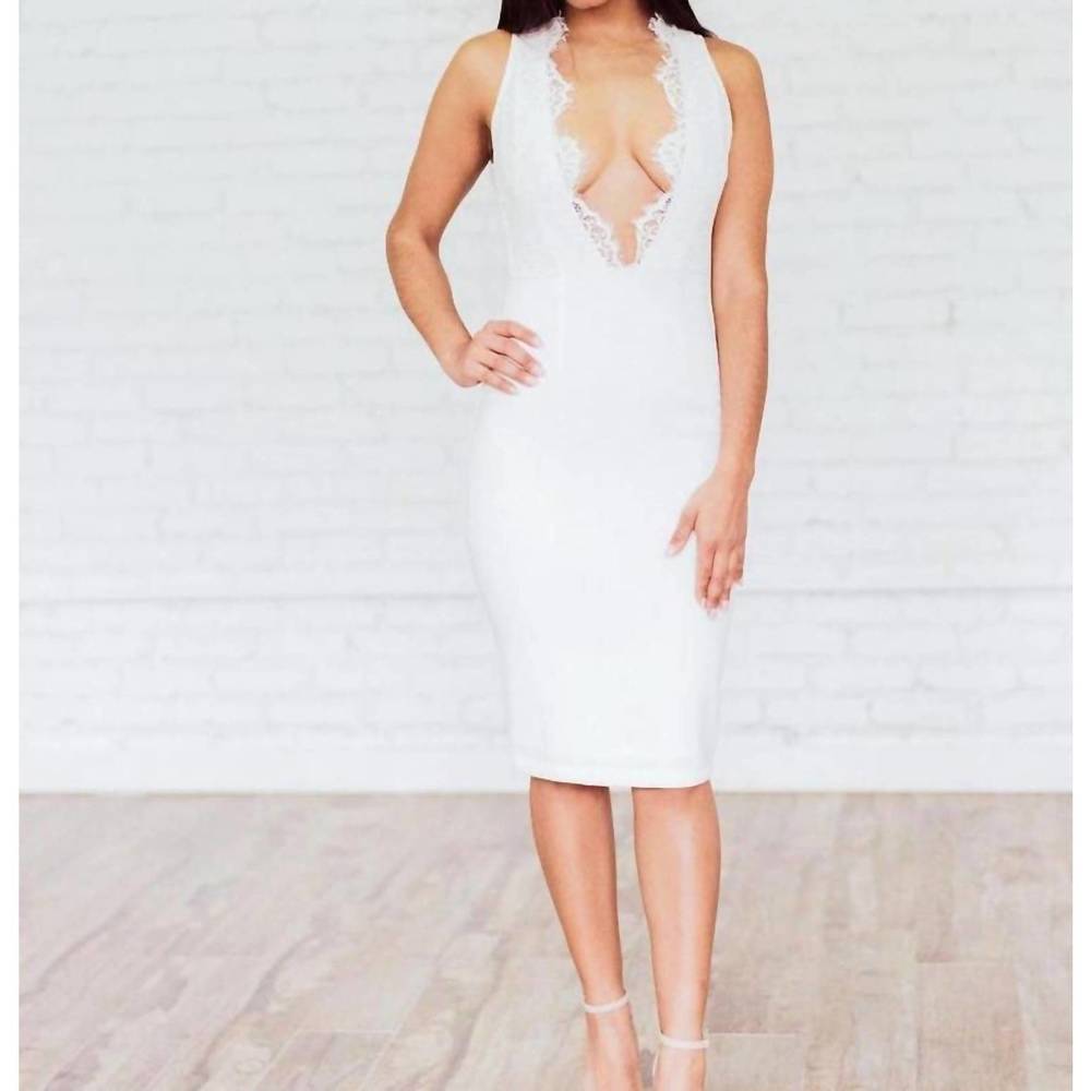 NEW ARITI KAZIRIS lace v-neck midi dress in white